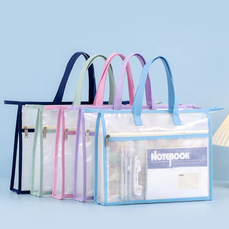 LOLYSIC 6 Pack A3 Size Project Bags for Quilting, Sewing Project Bag with Zipper, Quilting Craft Organizer Storage Bags with Handle and Pocket, Clear Mesh Sewing Bags Organizer for Artworks Crafts - Image 4